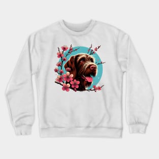 Wirehaired Pointing Griffon Joy in Spring with Cherry Blossoms and Flowers Crewneck Sweatshirt